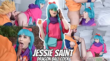 Jessie Saint Cosplay Dragon Ball Cock - Logan Pierce goes over 9000 and cums deep inside Jessie Saint giving her a messy creampie. Small tits teen with shaved pussy gets cream filled while dressed as anime character.